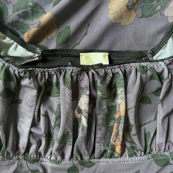 NWT Anthropologie Maeve Square Neck Ruched Mesh Dress Petite XS Purple Floral - Picture 6 of 10